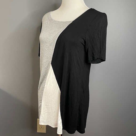 Satin Mathews tri monochrome color block shirt sleeve blouse size Small - Picture 4 of 5